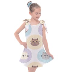 Cute Cat Seamless Pattern Background Kids  Tie Up Tunic Dress by Jancukart