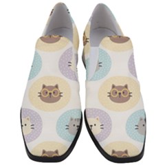 Cute Cat Seamless Pattern Background Women Slip On Heel Loafers