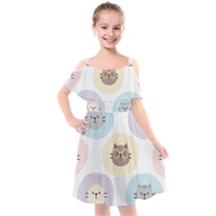 Cute Cat Seamless Pattern Background Kids  Cut Out Shoulders Chiffon Dress