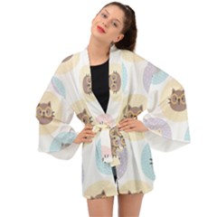 Cute Cat Seamless Pattern Background Long Sleeve Kimono