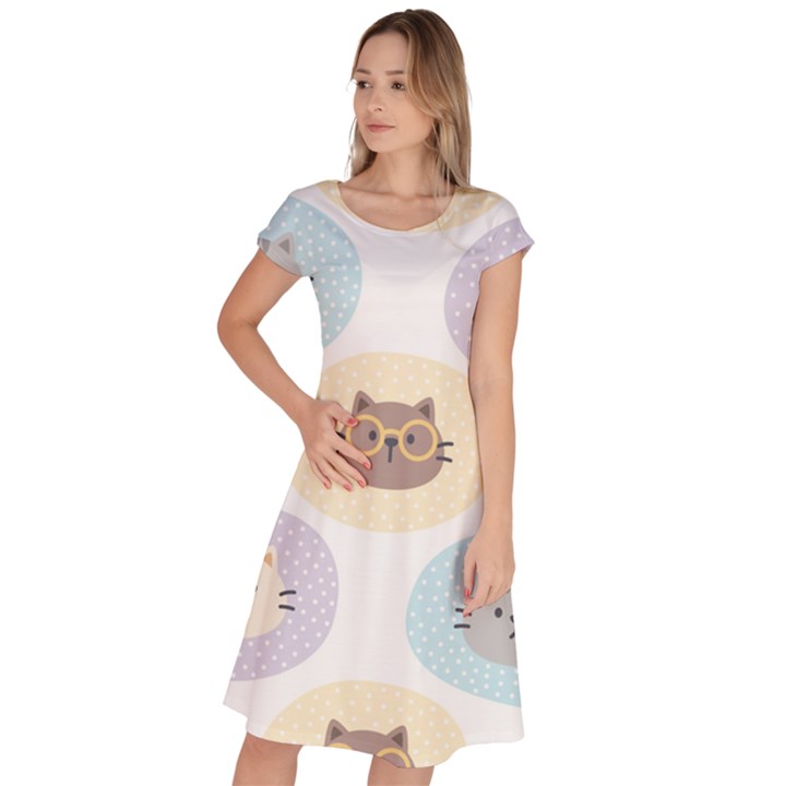 Cute Cat Seamless Pattern Background Classic Short Sleeve Dress