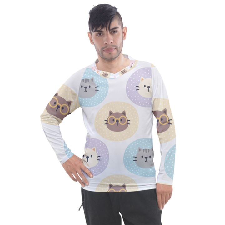 Cute Cat Seamless Pattern Background Men s Pique Long Sleeve Tee