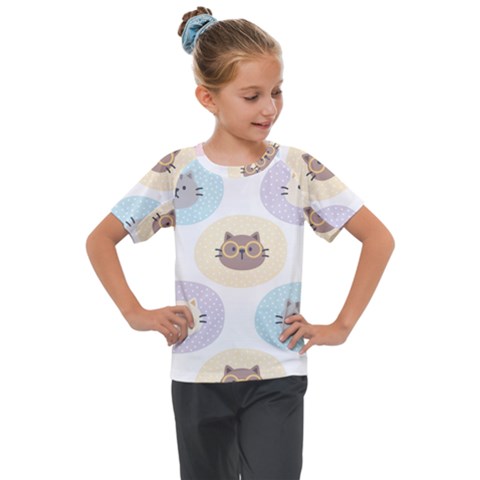 Cute Cat Seamless Pattern Background Kids  Mesh Piece Tee by Jancukart