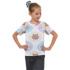 Cute Cat Seamless Pattern Background Kids  Mesh Piece Tee