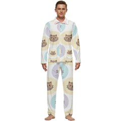 Cute Cat Seamless Pattern Background Men s Long Sleeve Velvet Pocket Pajamas Set