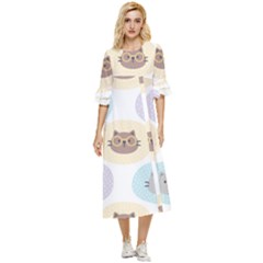 Cute Cat Seamless Pattern Background Double Cuff Midi Dress