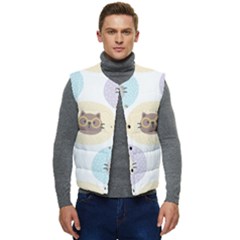 Cute Cat Seamless Pattern Background Men s Short Button Up Puffer Vest	