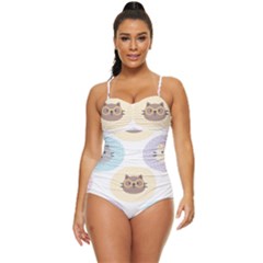 Cute Cat Seamless Pattern Background Retro Full Coverage Swimsuit