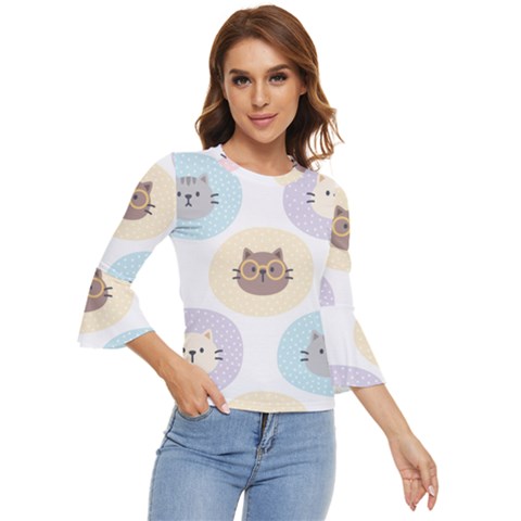 Cute Cat Seamless Pattern Background Bell Sleeve Top by Jancukart