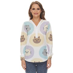 Cute Cat Seamless Pattern Background Zip Up Long Sleeve Blouse