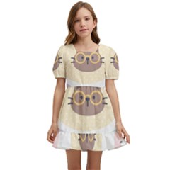 Cute Cat Seamless Pattern Background Kids  Short Sleeve Dolly Dress