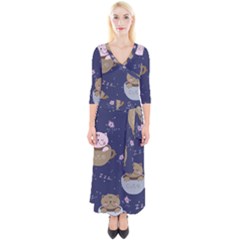 Cute Kittens Sleep Sweetly Mugs Quarter Sleeve Wrap Maxi Dress