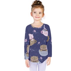 Cute Kittens Sleep Sweetly Mugs Kids  Long Sleeve Tee