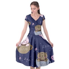 Cute Kittens Sleep Sweetly Mugs Cap Sleeve Wrap Front Dress