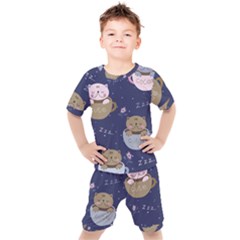 Cute Kittens Sleep Sweetly Mugs Kids  Tee And Shorts Set by Jancukart