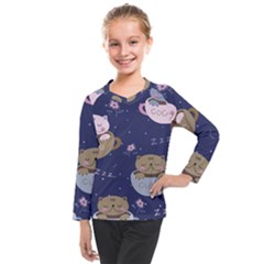 Cute Kittens Sleep Sweetly Mugs Kids  Long Mesh Tee