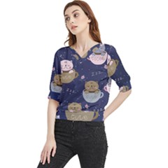 Cute Kittens Sleep Sweetly Mugs Quarter Sleeve Blouse