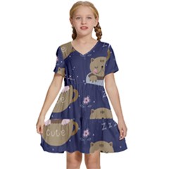 Cute Kittens Sleep Sweetly Mugs Kids  Short Sleeve Tiered Mini Dress