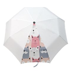 Cute Seamless Pattern With Cats Folding Umbrellas