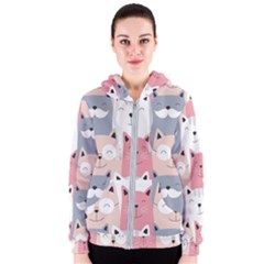 Cute Seamless Pattern With Cats Women s Zipper Hoodie