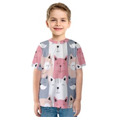 Cute Seamless Pattern With Cats Kids  Sport Mesh Tee