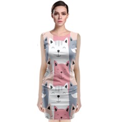 Cute Seamless Pattern With Cats Classic Sleeveless Midi Dress