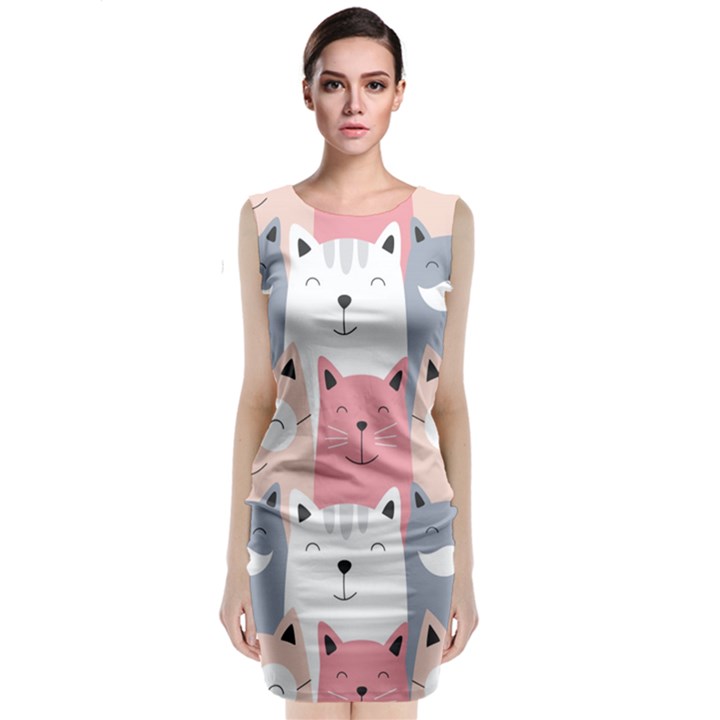 Cute Seamless Pattern With Cats Classic Sleeveless Midi Dress