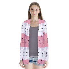 Cute Seamless Pattern With Cats Drape Collar Cardigan