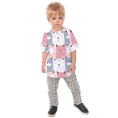 Cute Seamless Pattern With Cats Kids  Raglan Tee