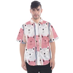 Cute Seamless Pattern With Cats Men s Short Sleeve Shirt