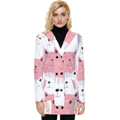 Cute Seamless Pattern With Cats Button Up Hooded Coat 