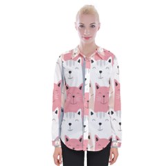 Cute Seamless Pattern With Cats Womens Long Sleeve Shirt