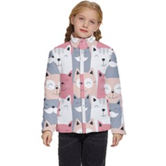 Cute Seamless Pattern With Cats Kids  Puffer Bubble Jacket Coat