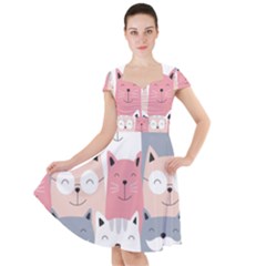 Cute Seamless Pattern With Cats Cap Sleeve Midi Dress