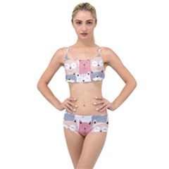 Cute Seamless Pattern With Cats Layered Top Bikini Set