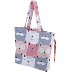 Cute Seamless Pattern With Cats Drawstring Tote Bag