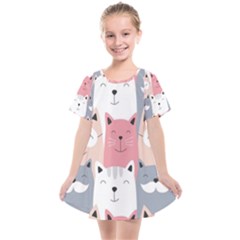 Cute Seamless Pattern With Cats Kids  Smock Dress