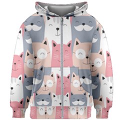 Cute Seamless Pattern With Cats Kids  Zipper Hoodie Without Drawstring