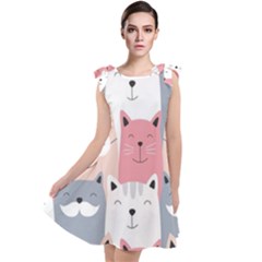 Cute Seamless Pattern With Cats Tie Up Tunic Dress