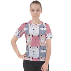 Cute Seamless Pattern With Cats Women s Sport Raglan Tee