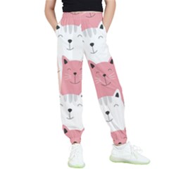 Cute Seamless Pattern With Cats Kids  Elastic Waist Pants