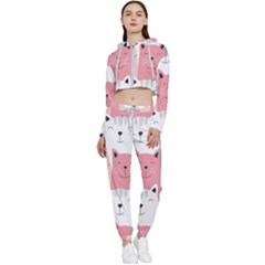 Cute Seamless Pattern With Cats Cropped Zip Up Lounge Set