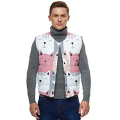 Cute Seamless Pattern With Cats Men s Short Button Up Puffer Vest	