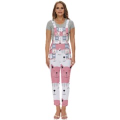 Cute Seamless Pattern With Cats Women s Pinafore Overalls Jumpsuit