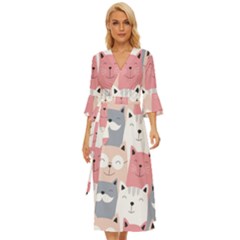 Cute Seamless Pattern With Cats Midsummer Wrap Dress