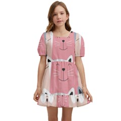 Cute Seamless Pattern With Cats Kids  Short Sleeve Dolly Dress