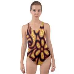 Background-pattern Cut-out Back One Piece Swimsuit