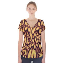 Background-pattern Short Sleeve Front Detail Top