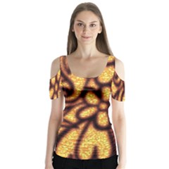 Background-pattern Butterfly Sleeve Cutout Tee 