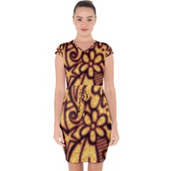 Background-pattern Capsleeve Drawstring Dress 